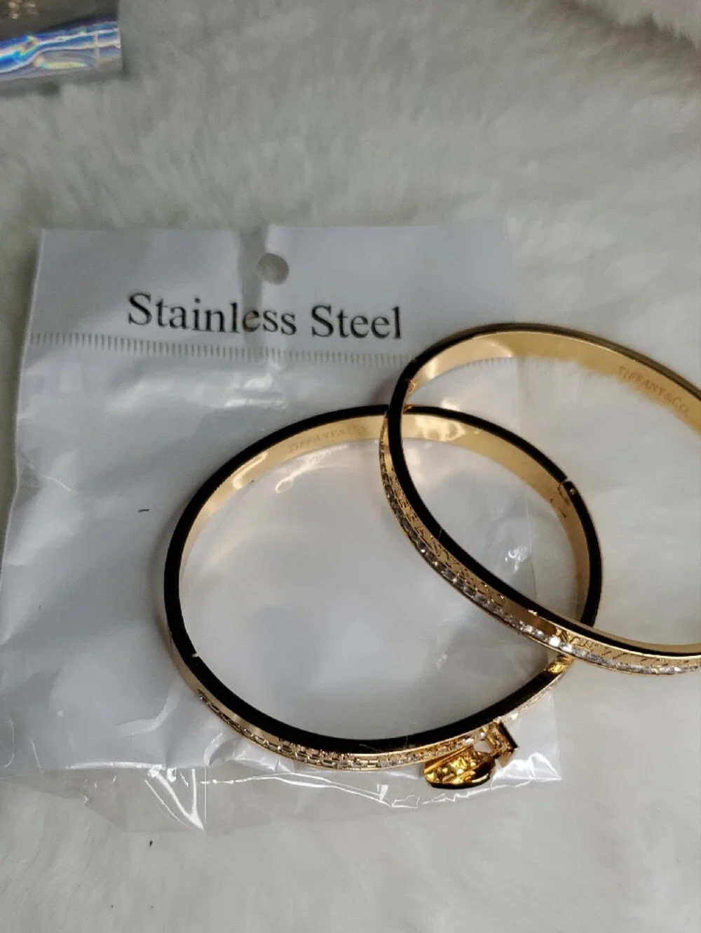 Fashion Jewelry Tiff  Gold-Tone Crystal Bangle Bracelets with Heart Charm